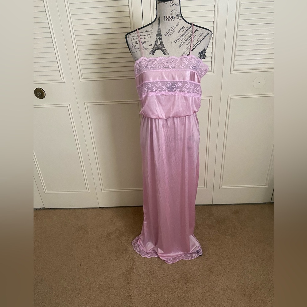 Flair vintage pink lace long maxi nightgown chemise lingerie